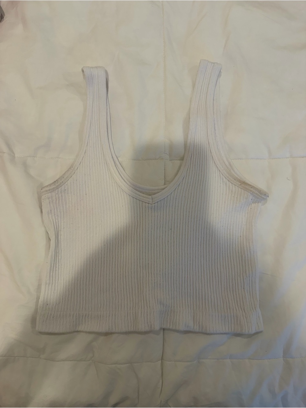 Urban Outfitters White Ribbed V-Neck Crop Tank